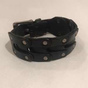 John Varvatos Black Leather Bracelet